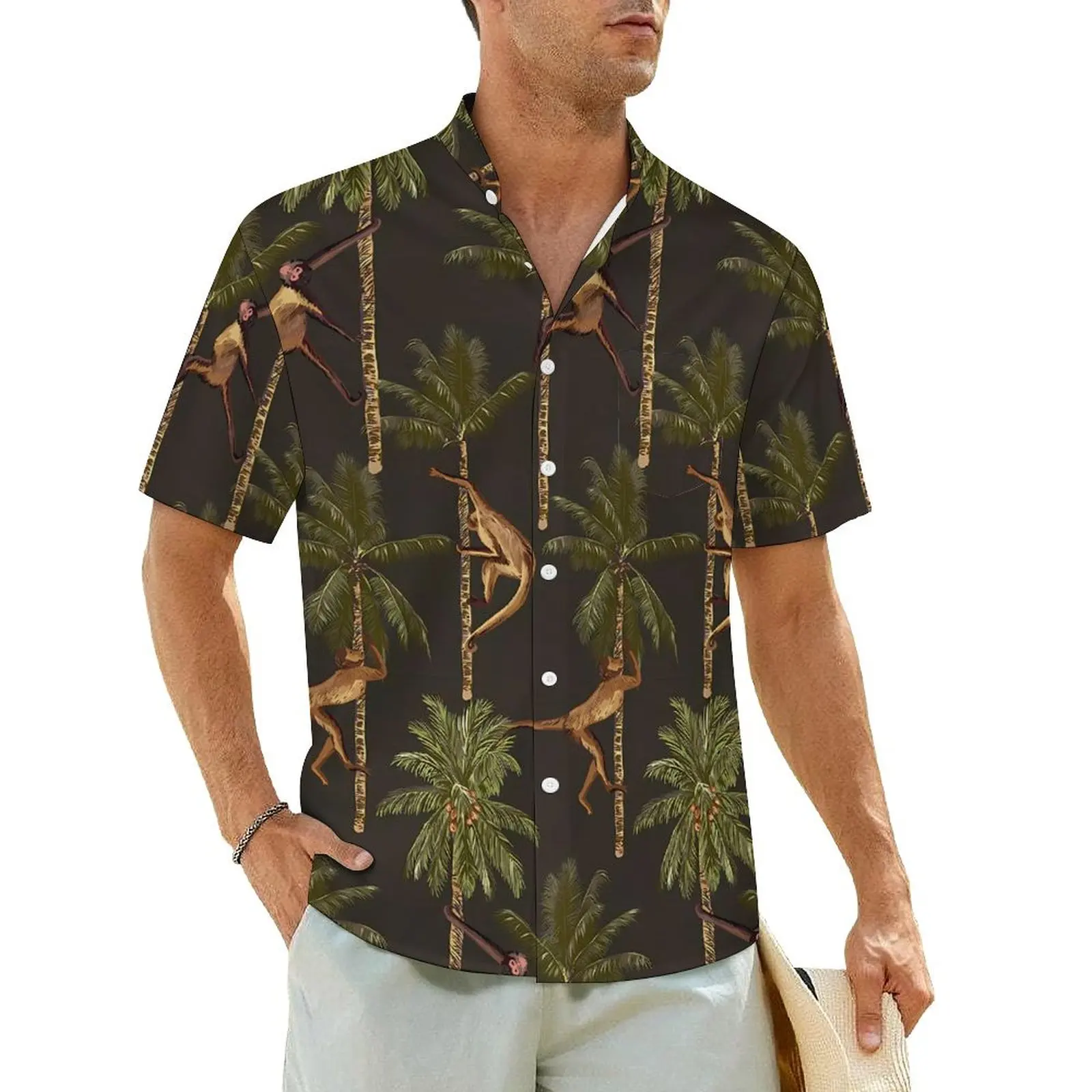 

Monkey Print Hawaii Shirt For Male Vacation Palm Trees Casual Shirts Short-Sleeved Streetwear Graphic Elegant Oversize Blouses