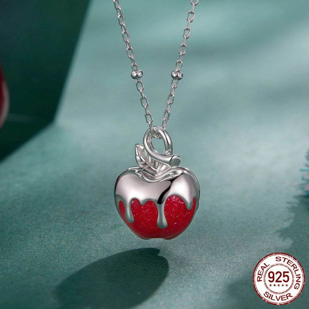 

Fashion S925 Sterling Silver Apple Necklace Pendants Ladies Can Open and Close Clavicle Chain Christmas Party Accessories