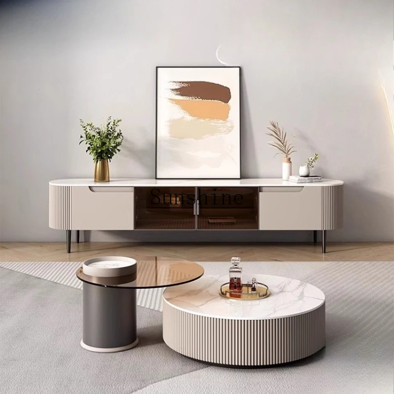 

Nordic modern simple living room creative size round tea table locker
