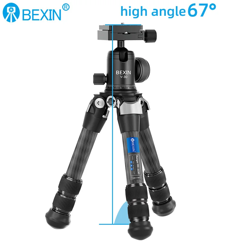 BEXIN Mini Carbon Fiber Tripod Compact Lightweight Portable Tabletop Tripods with Handle Ball Head Max Load 10kg for DSLR Camera