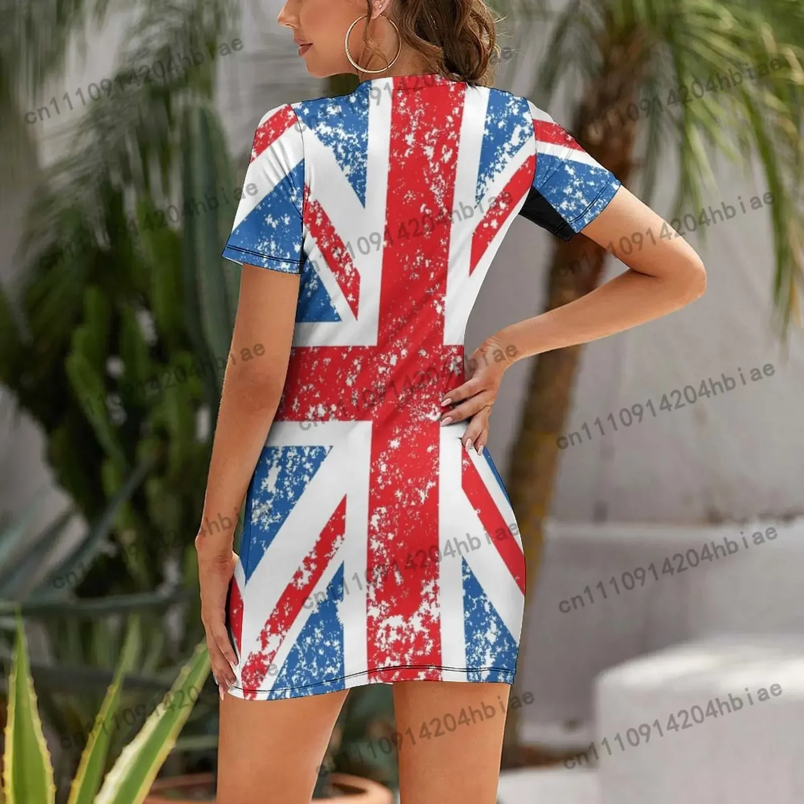 Distressed Effect Union Jack/Flag Short Sleeved Dress Women's long dress evening dresses luxury 2025 Dress