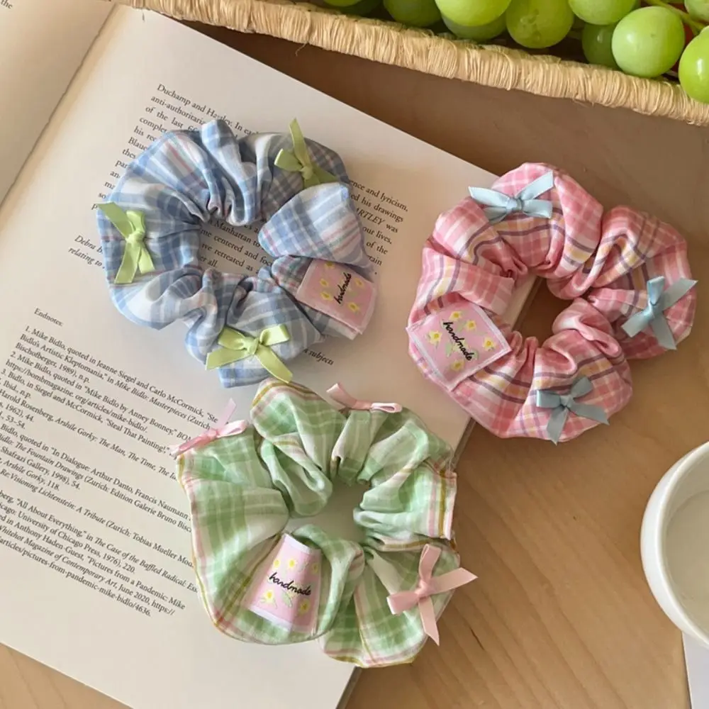 Korean Sweet Lattice Hair Rope High Elastic Rubber Band Bow Scrunchies Fashion Women Hair Ring Headdress