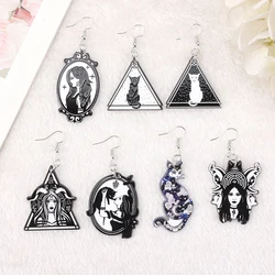 1Pair Fashion Witch Pagan Dangle Earrings Acrylic Hecate Goddess Cat for Women Birthday Gift