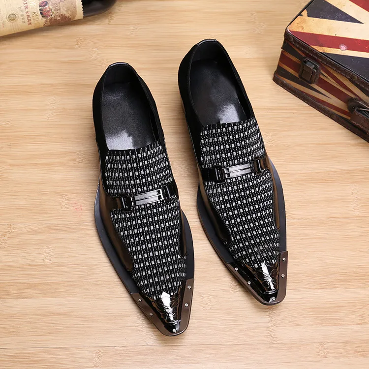 Luxury Brand Designer Embroidery Leather Dress Shoes Men Loafers Celebrity Stylist Work Shoes Metal Pointed Toe Slip On Shoes