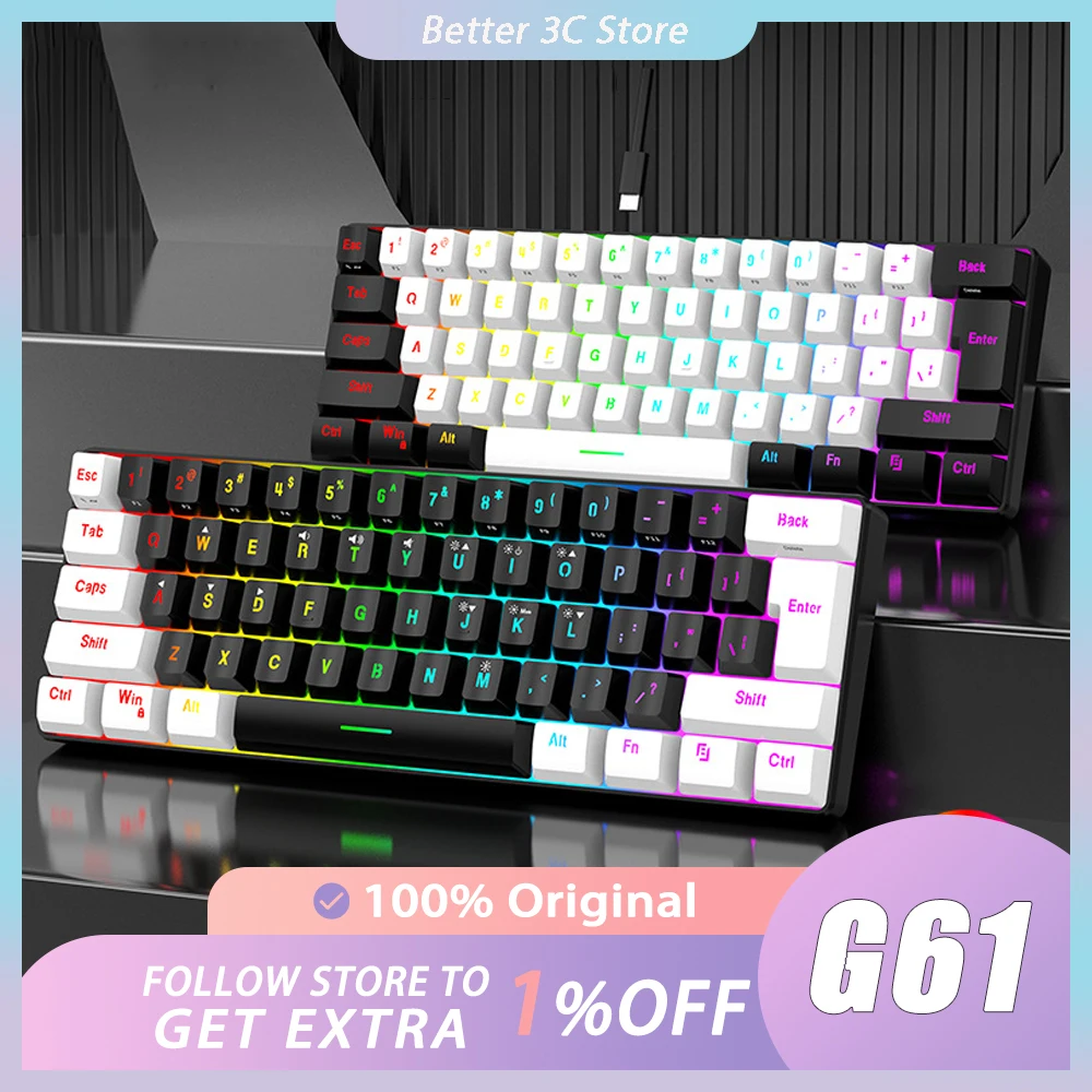 

G61 Wired Keyboard RGB Backlight Lightweight Ergonomics Gaming Keyboard 61 Keys Pc Gamer Accessories Office