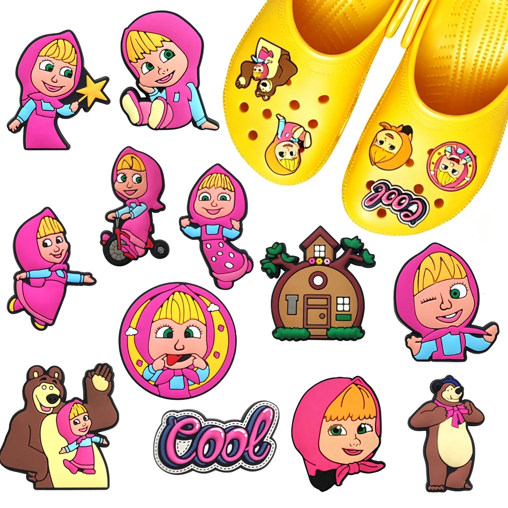 New 12Pcs Hot Toys Cartoon Martha Bear Series PVC Shoe Charms Accessories DIY Detachable Waterproof Shoe Decoration Fashion Gift
