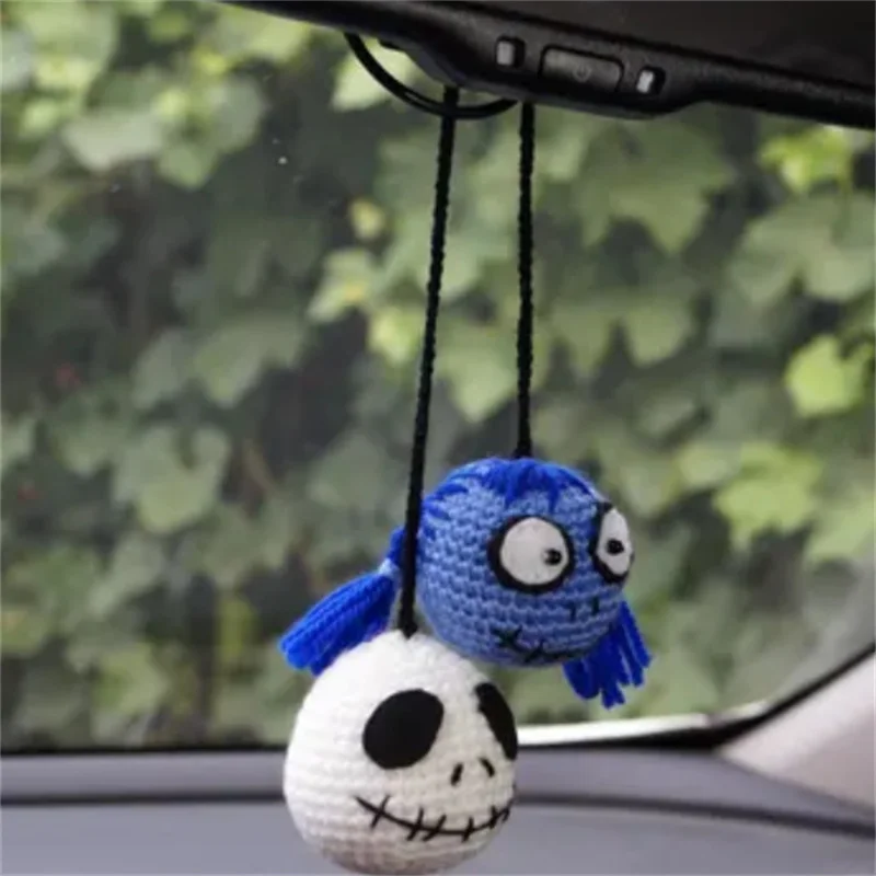 Crochet Cute Swinging Ghost Knitted Toys Truck Car Pendant Car Interior Decoration Halloween Car Charm For Rear View Mirrow