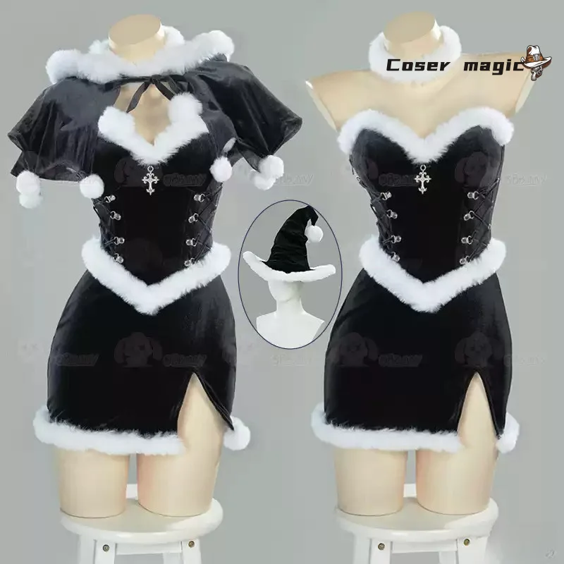 

Elegant Gothic Witch Dress, Dramatic Velvet and Plush Christmas Cosplay Outfit