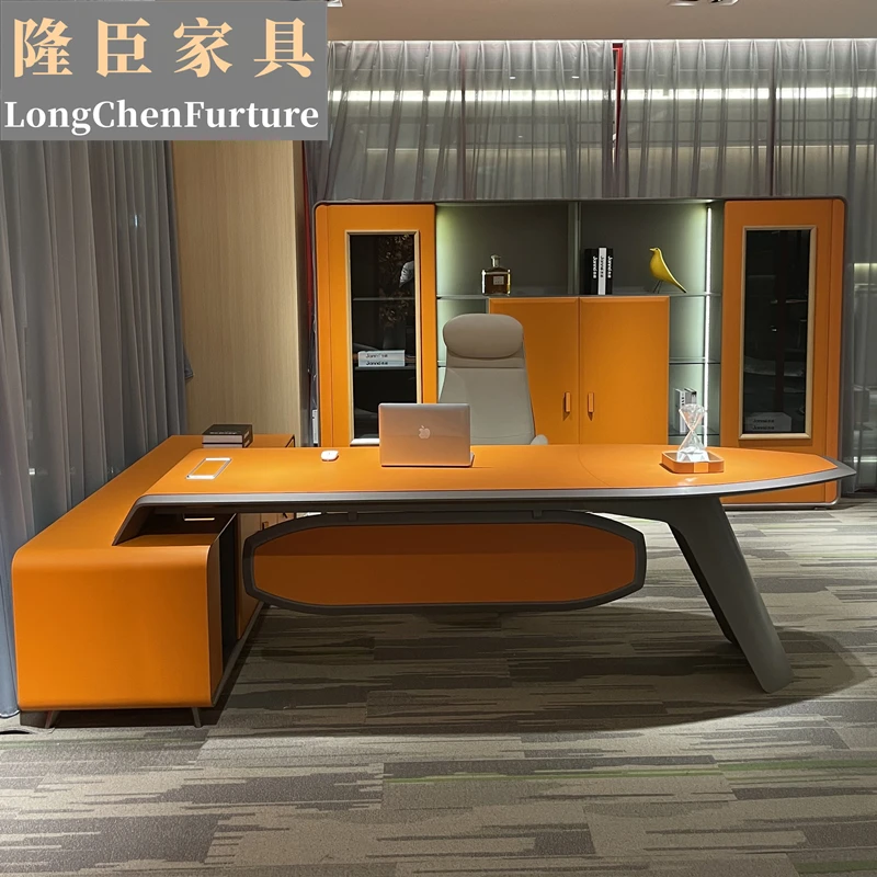 Office furniture Boss desk minimalist light luxury President manager desk orange leather chairman big class platform