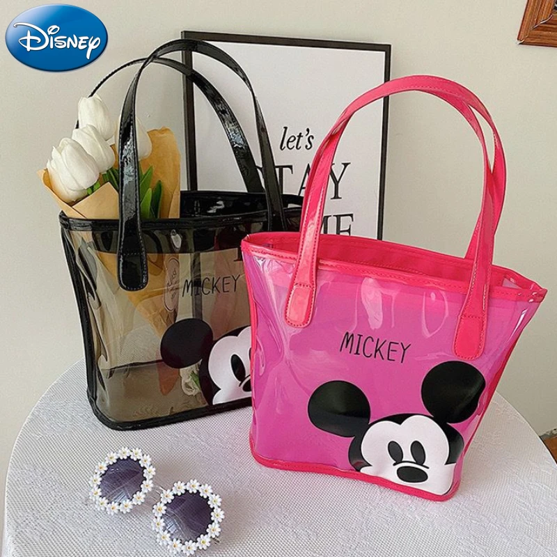 Disney Mickey Mouse Handbag Transparent Casual Tote Fashion Woman\'s High Capacity Waterproof Bag Summer candy color Bag