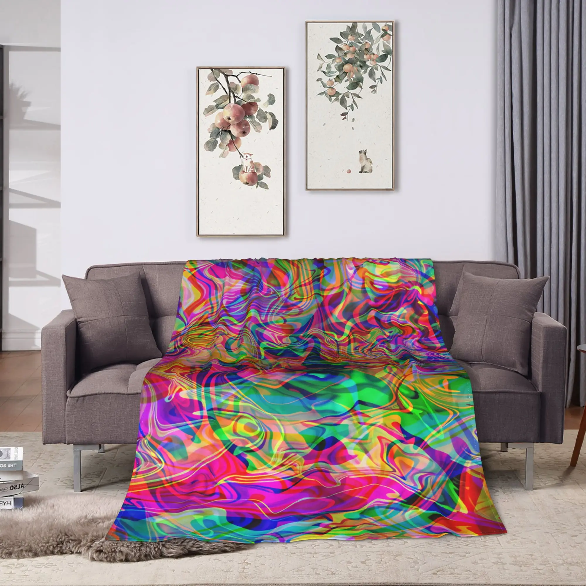Vibrant Psychedelic Chaos Liquid Blanket Soft Comfy  Throw Blanket Winter Girls Home Decor Camping Bedspread