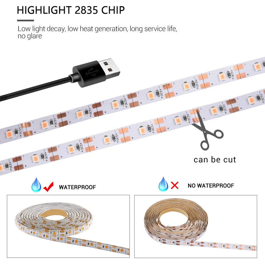 DC 5V USB LED Grow Light Full Spectrum 0.5-3m Plant Light Grow LED Strip Phyto Lamp for Vegetable Flower Seedling Grow Tent Box