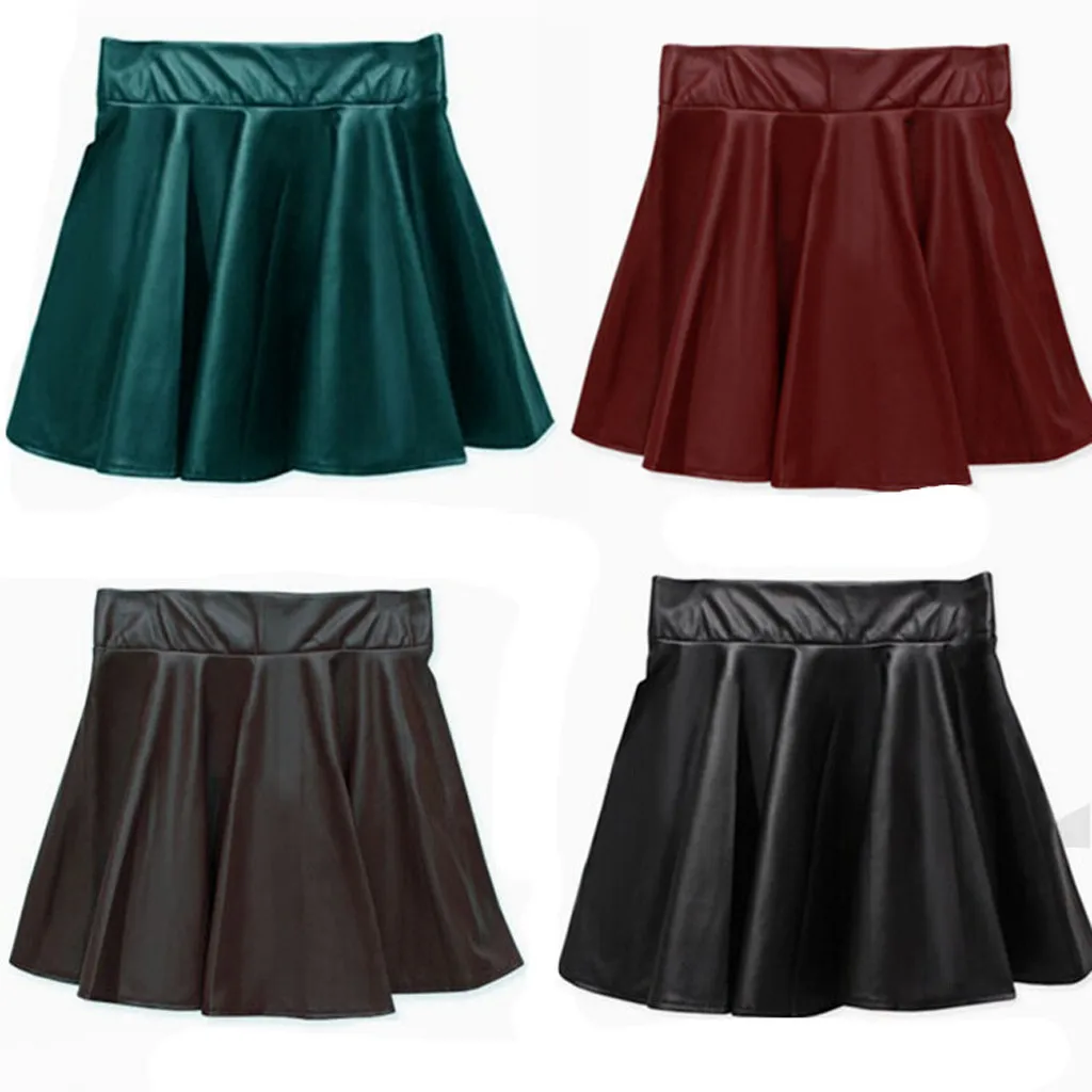 Fashion Ladys Leather Leisure Skirt High Waist Creased Solid Casual Base Skirt Wrap Skirts For Women