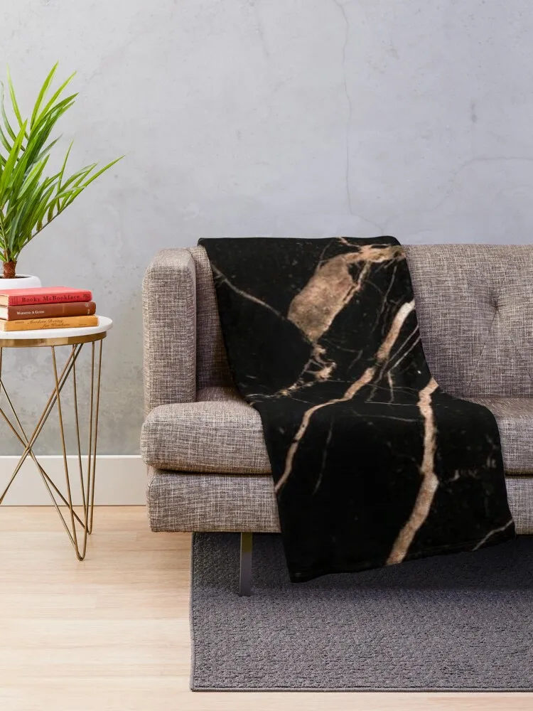 Black and Rose Gold Marble Throw Blanket Decorative Throw Blanket Vintage Blanket Blanket For Travel Light