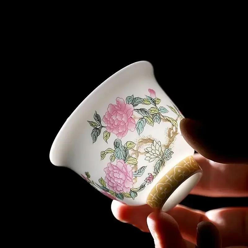 Kung Fu Tea Cup Twelve Flower Gods Set Enamel Pastel Ceramics 12 Pieces Gift Box Host’s Ceramics & Pottery Chinese Teaware Bar