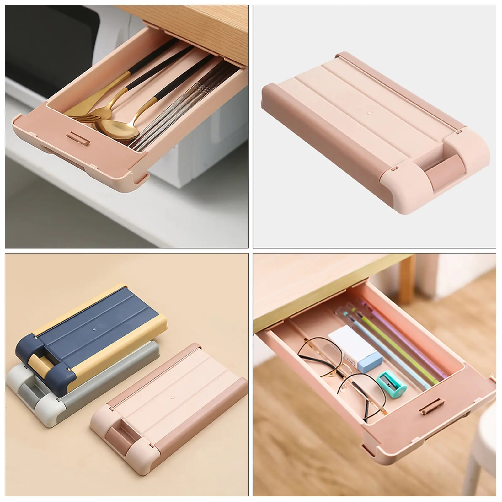 Hidden Storage Box Adhesive Desktop Drawer Pencil Case Pen Storage Box for Home Office Kitchen Study Desk Organization