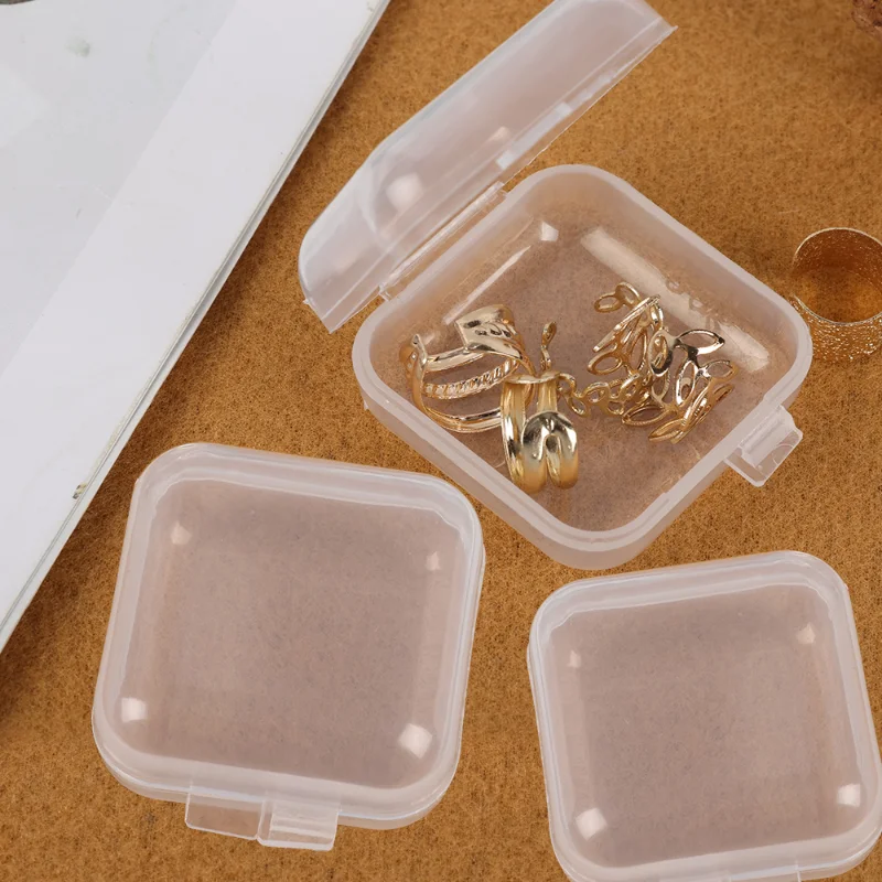 50-1pcs Transparent Mini Storage Box Square Plastic Box Earrings Jewelry Packaging Storage Dust Plug Battery Universal Organizer
