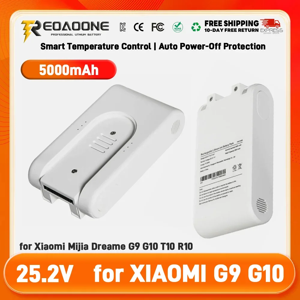 

Quick Charge 25.2V 5000mAh Li-ion Battery for Xiaomi Mijia G9/G10/R10/T20 Dreame 1S Wireless Vacuum Cleaner 2 Years Warranty