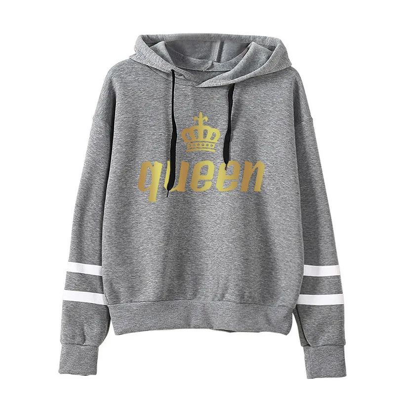 2025hoodie  Autumn/Winter King  Queen Print Striped Sweatshirt  Unisex Pullover Jacket for Men  Women