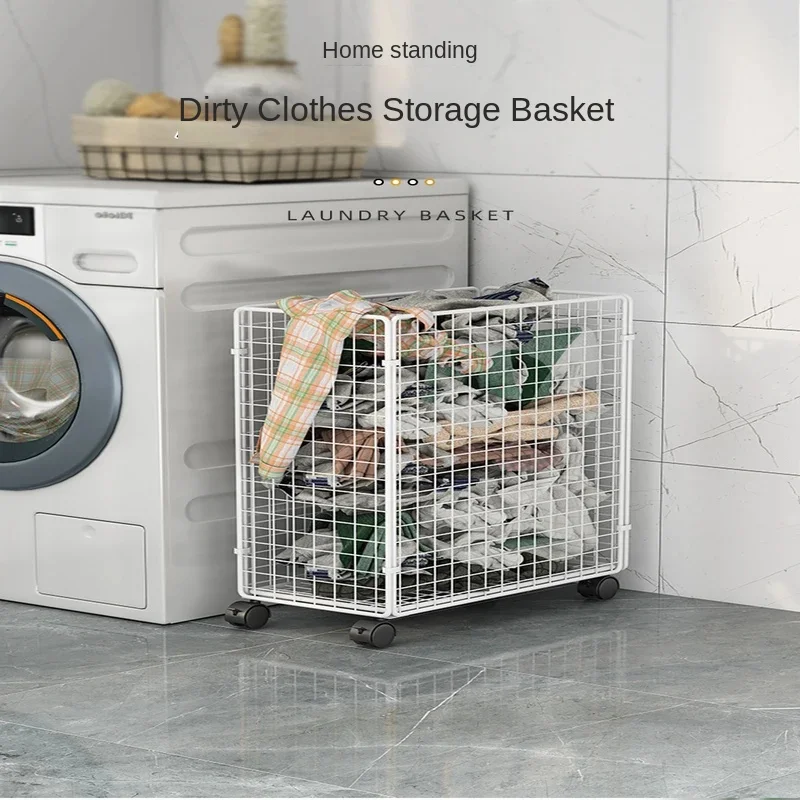 Bathroom Laundry Basket Wheeled Small Trolley Storage Rack Floor to Floor Bathroom Wash Table Jointed Iron Organizer