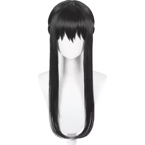 Long Black Anime Cosplay Wig with Bangs &amp; Bun Pre-styled Thorn Princess Killer Costume Wigs Synthetic Hair + Wig Cap for Hallowe
