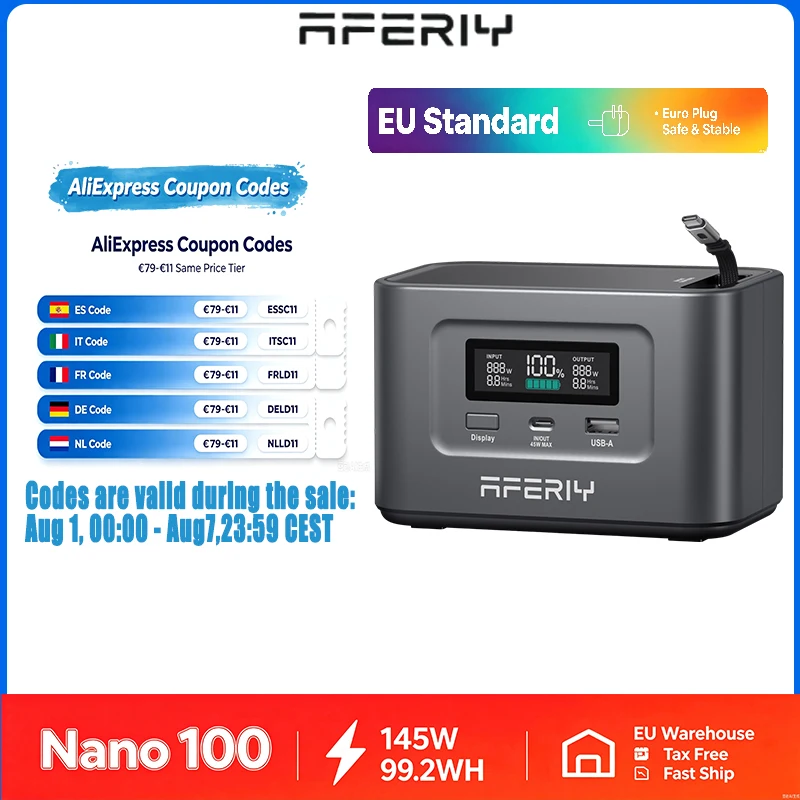 AFERIY Nano100 145W99.2WH Praktische Tragbare Stromversorgung Intelligente Temperaturregelung Mini Outdoor Camping Mobile Powerbank