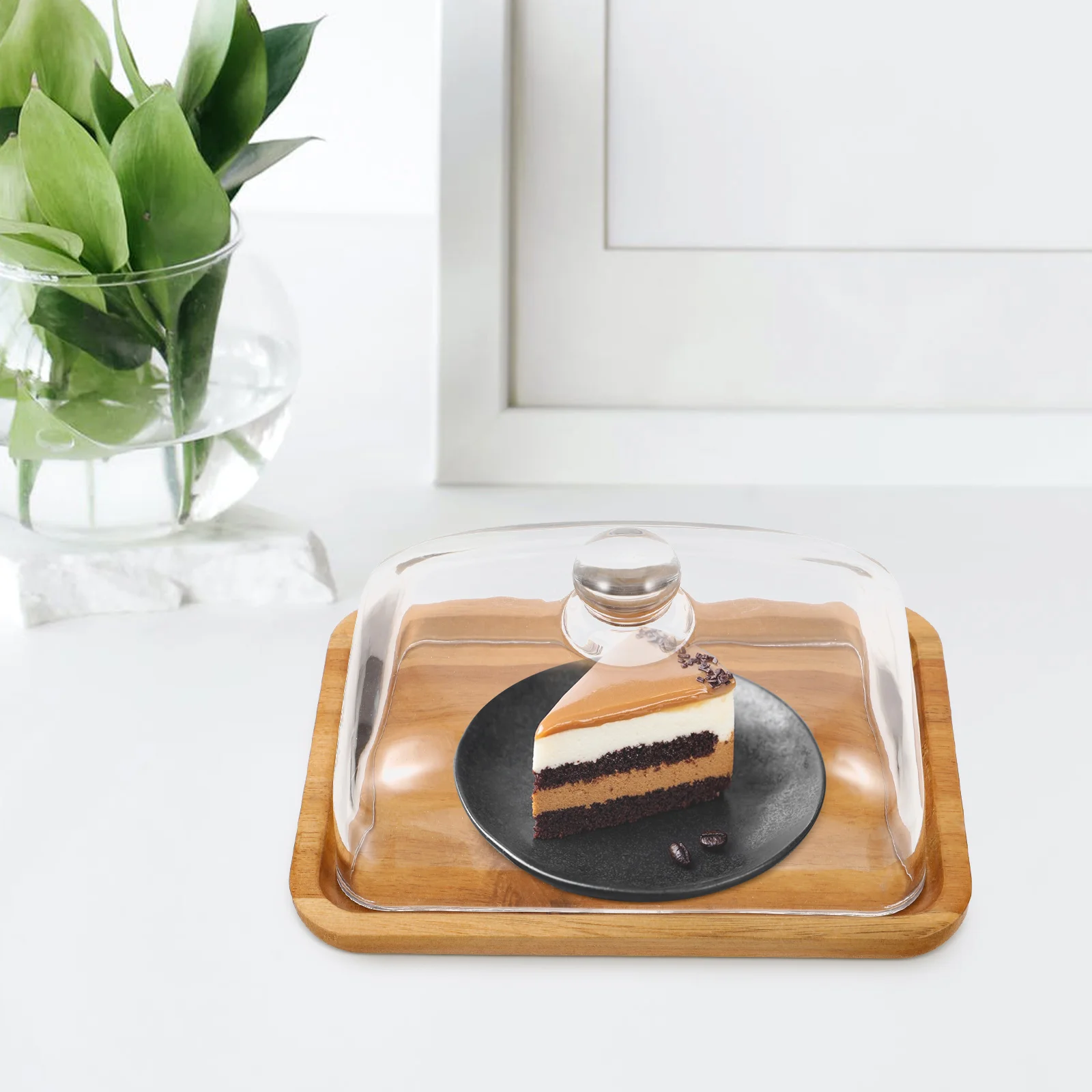 

Wooden Butter Dish With Glass Cover Reusable Serving Tray For Home Kitchen Practical Butter Holder Cheese Container