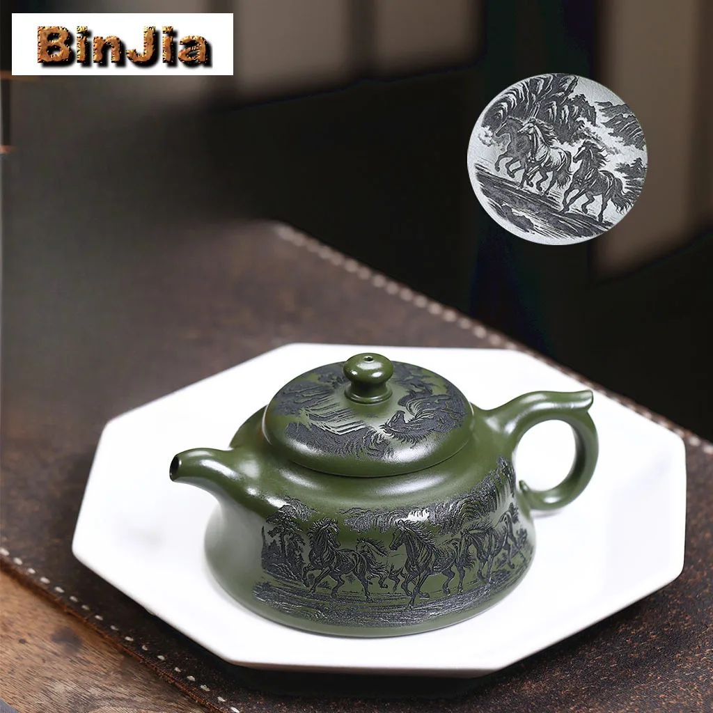 

300ml Authentic Yixing Purple Clay Teapots Handmade Fine Horse Pot Raw Ore Green Mud Tea Maker Kettle With Strainer Zisha Teaset