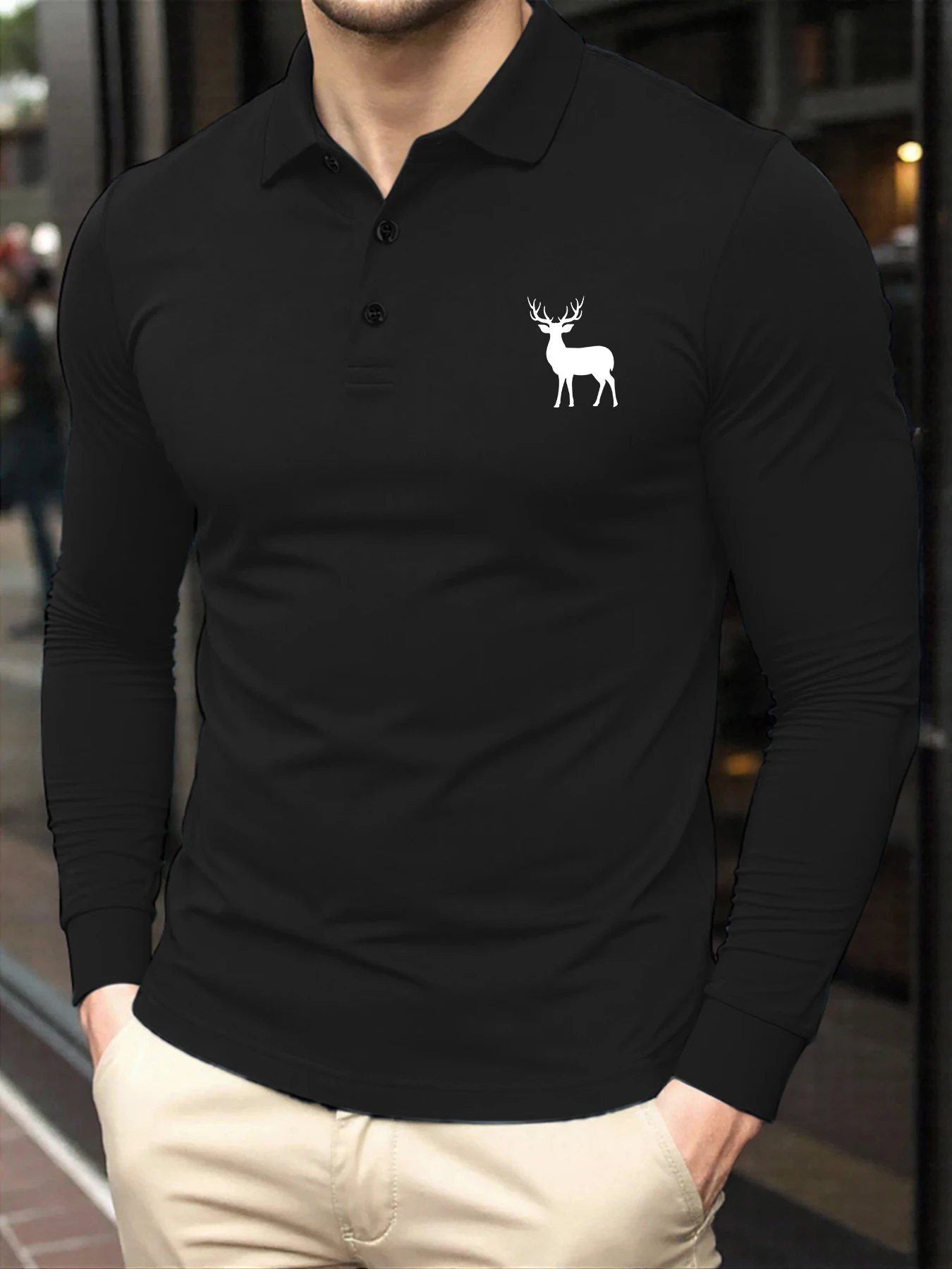 

Deer Pattern Simple Print Man'S Clothes High Street Fashion Polo Shirts Basic Comfortable Tops Breathable Business T-Shirt