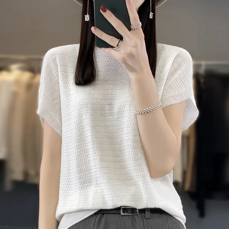 2024 New Women's Cashmere O-neck Pullover Spring/Summer Pullover Short sleeved Lightweight Comfortable Top