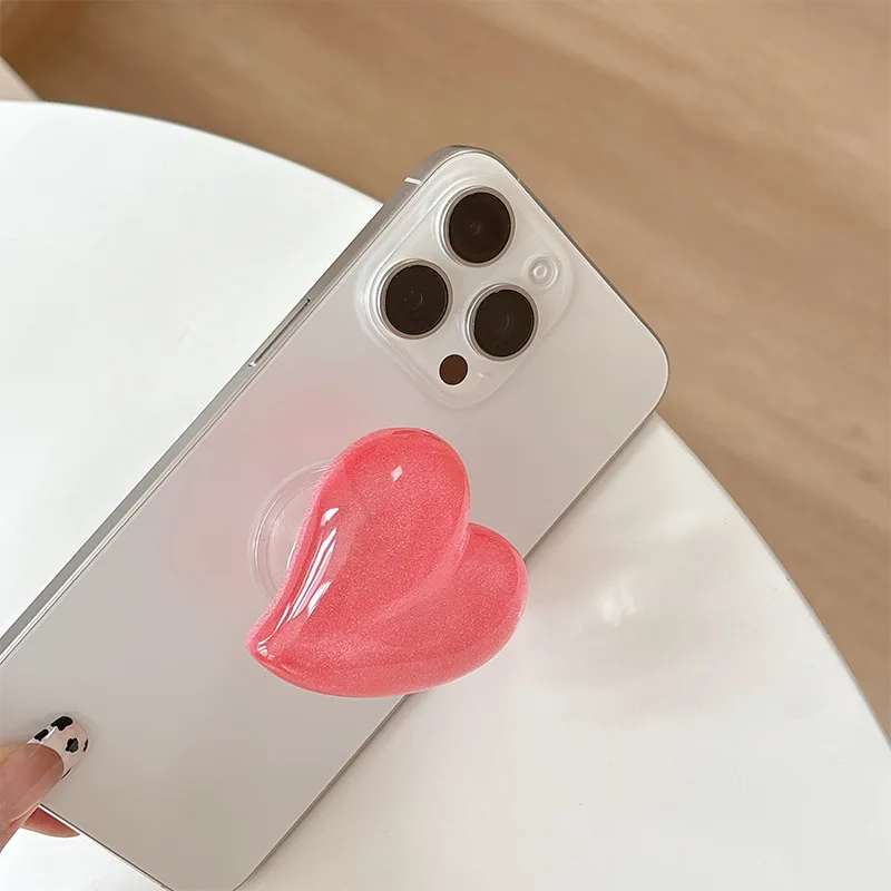 Cute and Shiny Heart-shaped Bubble Phone Grip, Anti Drop Finger Strap with Adhesive Backing Korean Ins Aesthetic Desktop Support