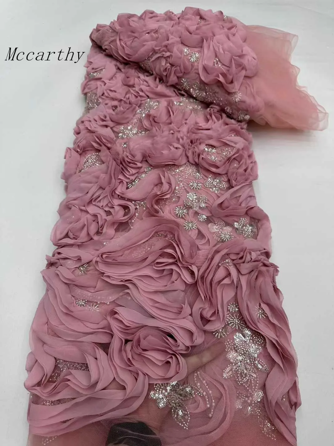 

Mccarthy Роскошная кружевная ткань ручной работы с бисером для свадьбы, элитный свадебный тюль с французскими нигерийскими блестками, вышивка бисером, 5 ярдов