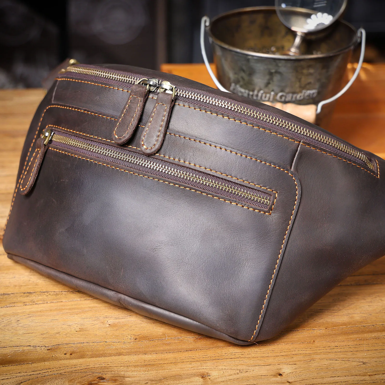 S.WORKER Vintage Brusttasche aus echtem Leder für Herren, Vintage, langlebige Brusttasche, Umhängetasche für Herren, Geschenk für Weihnachten – Detail 10