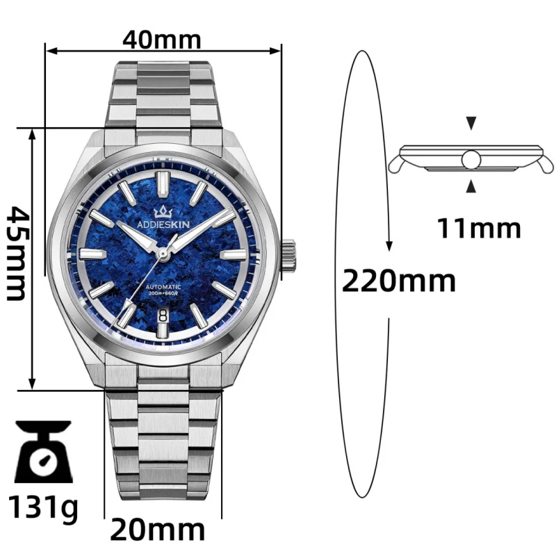 AddiesKIN K006 Men Watch 9015 Ice Crystal Titanium Dial Sapphire Glass BGW9 Luminous 20Bar Diving Mechanical Automatic Watches view 6