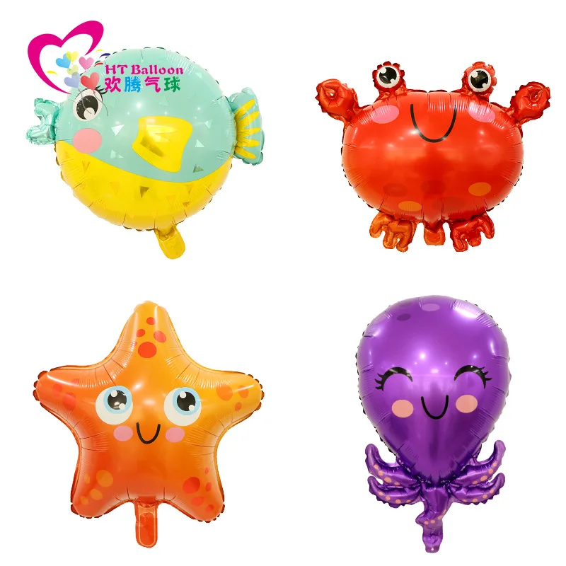 4pcs Q version of marine animal cartoon shape aluminum balloon crab seahorse octopus puffer fish shape series party balloon