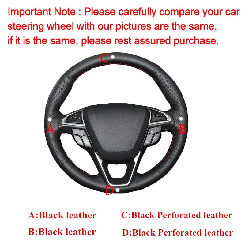 DIY Steering Wheel Cover Black Artificial Leather Car Steering Wheel Cover For Ford Fusion Mondeo 2013 2014 EDGE 2015 2016