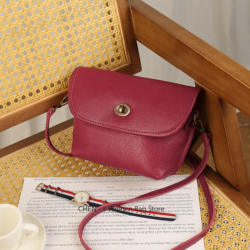 

2025 Genuine Leather Purses For Women Solid Color Flap Crossbody Bag Soft Cowhide Handbag Ladies Shoulder Messenger Small Bags