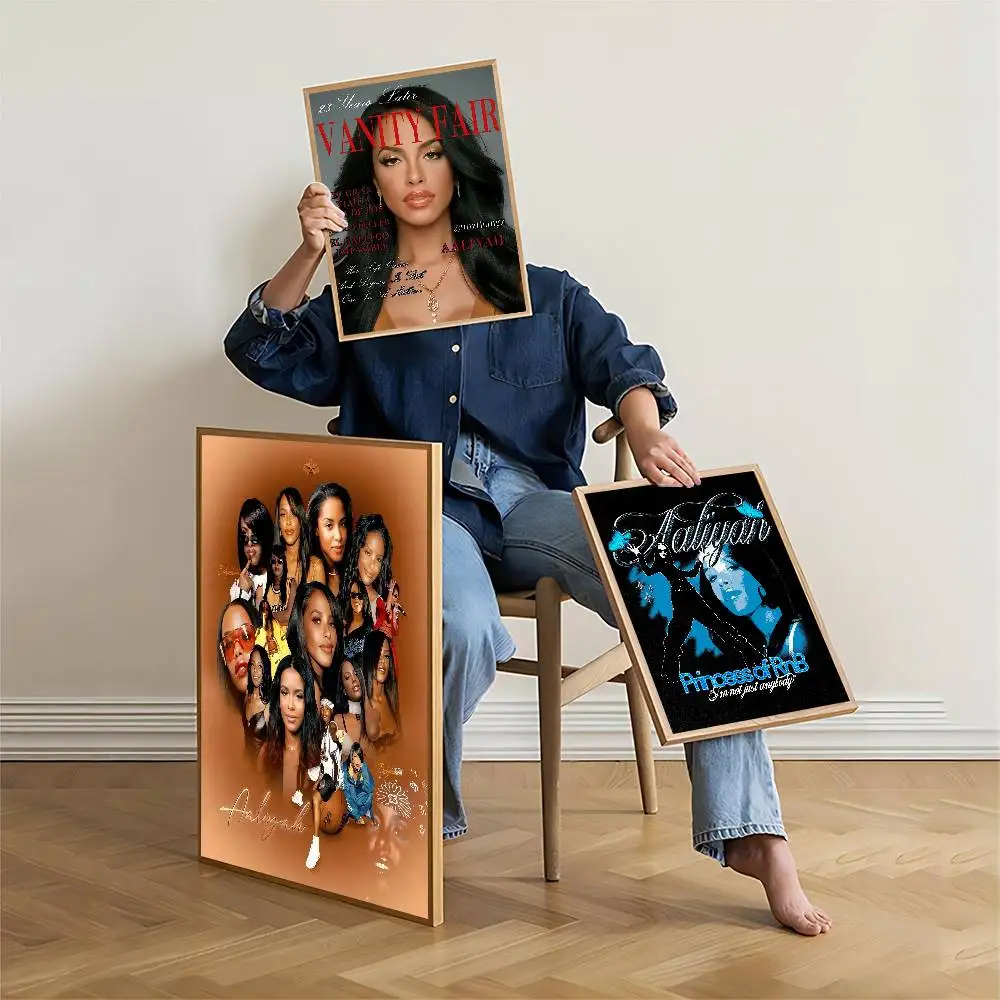 Singer A-aaliyah Self-adhesive Art Poster Retro Kraft Paper Sticker DIY Room Bar Cafe Stickers Wall Painting