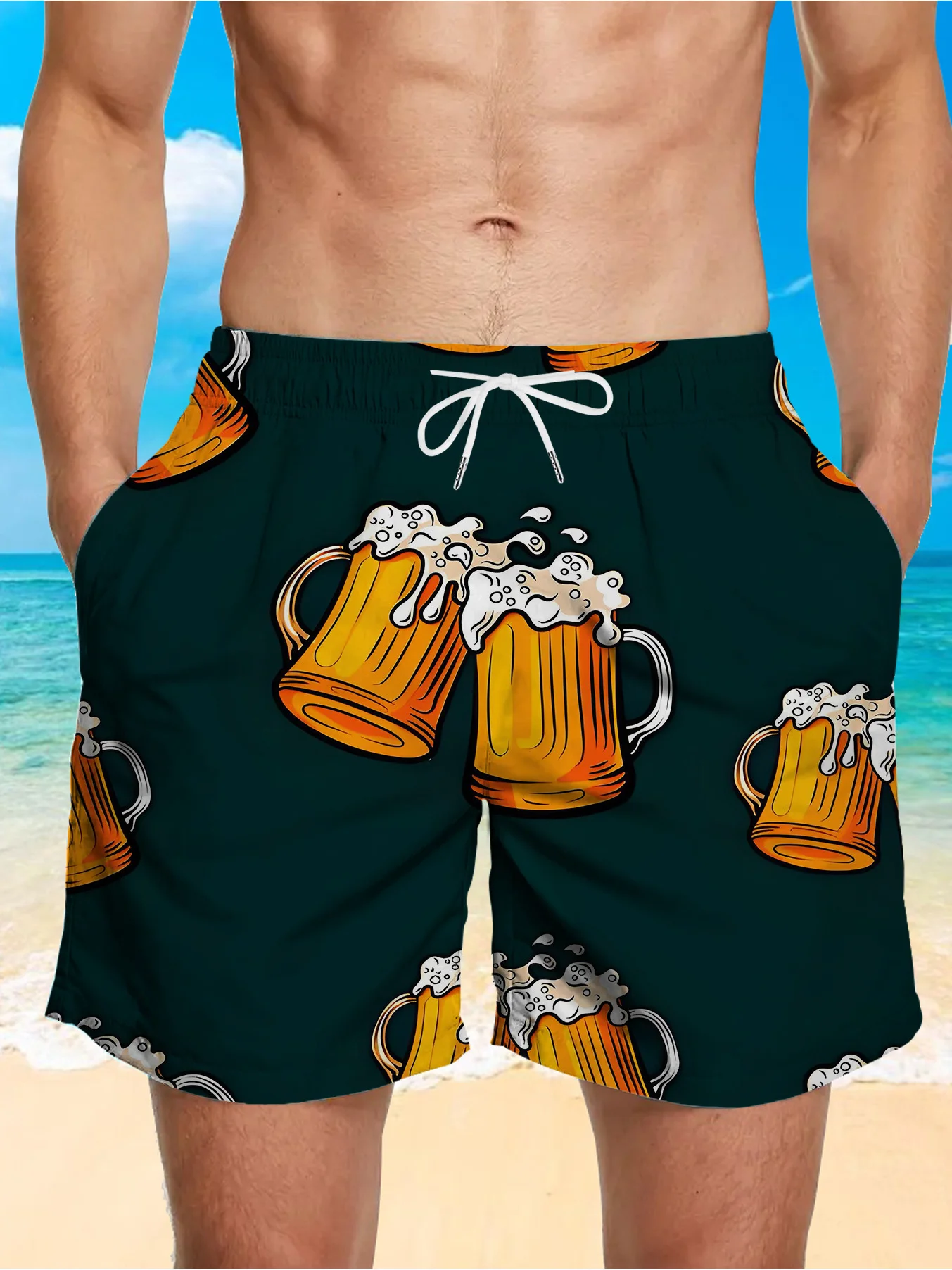 

Мужские быстросохнущие шорты для плавания, мужские шорты с принтом пивной чашки, летние шорты, спортивные пляжные шорты, быстросохнущие дышащие шорты