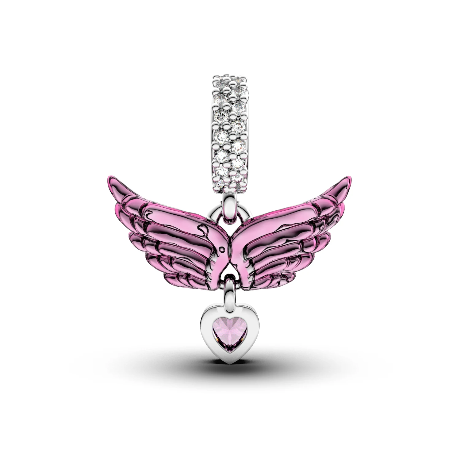 Manyilus S925 Silver Pink Angel Wings Heart Charm for Original Bracelet Cute Romantic Jewelry Pendant DIY Sweet Guardian Gift