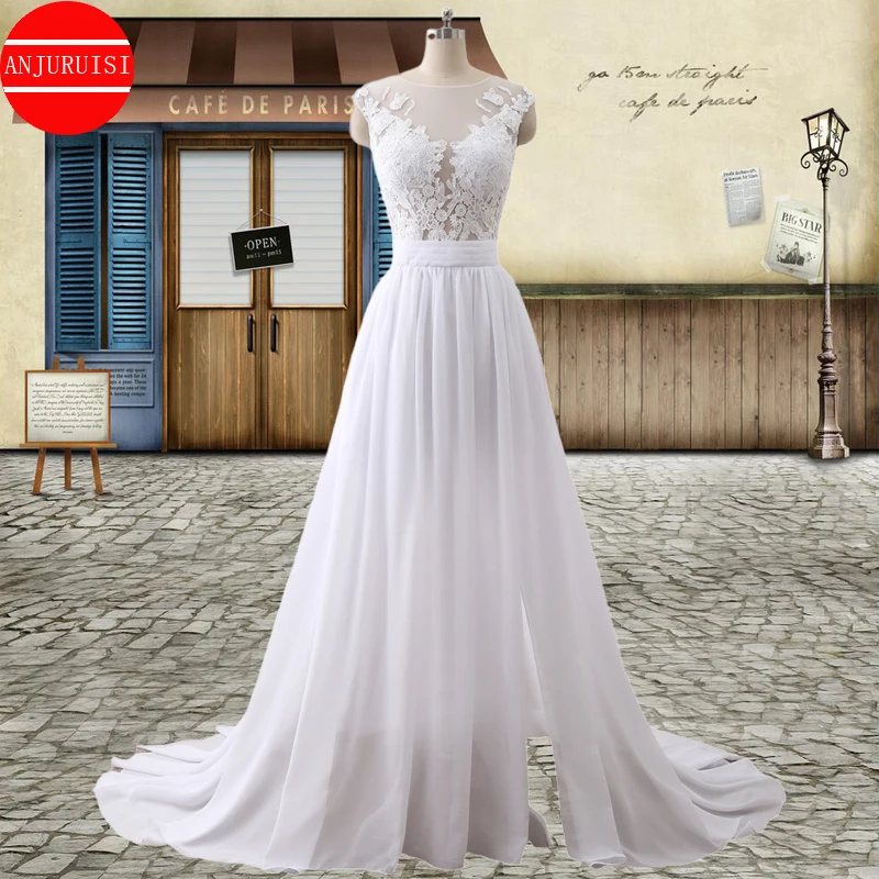 Cap Sleeves Vestidos De Novia Lace Appliques Beach Wedding Dresses For Women 2022 Bride Gown Sexy Boho Suknia Ślubna Side Split