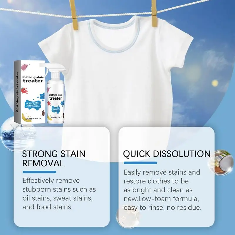 Stain Remover Spray Portable Stain Treater For Laundry 120ml Fabric Oil Remover Travel Size Clothing Stain Remover For Clothes