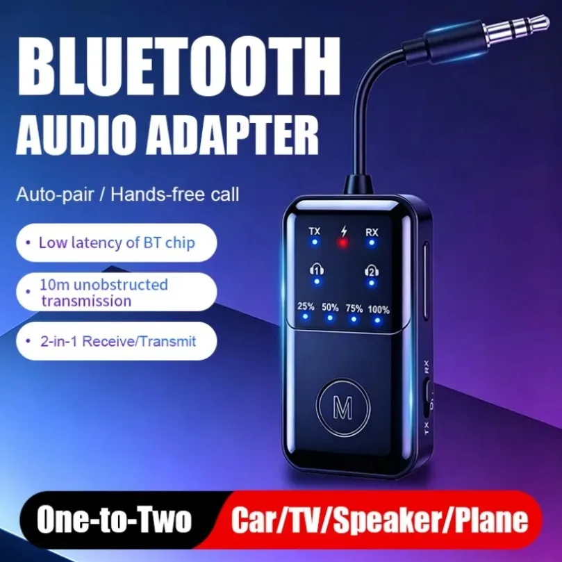 2 In 1 Bluetooth 5.4 Transmitter Receiver Wireless Audio Adapter 3.5mm Jack Dual Pairing Built-in Mic For Car TV PC Headphones gallery 4