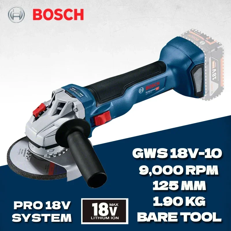 BOSCH GWS 18V-10 Cordless Angle Grinder Bare Tool 18V 125mm Woodworking Polisher Portable Cutting Machine Power Tool GWS18V-10