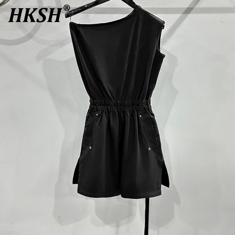 

HKSH Summer New Women's Y2K Punk Dark Stylish Casual Ins Fashion Solid Color Dress Sleeveless Slash Neck Waist Jumpsuits HK5440