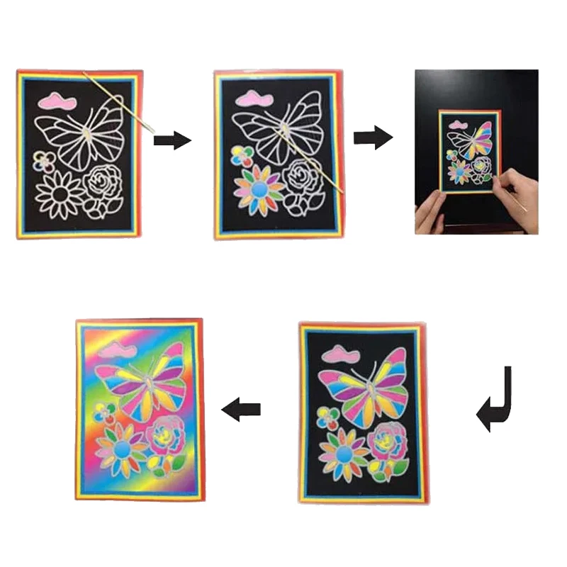 10 stks Kinderen Kras Schilderen Kleurrijke Tekening Speelgoed DIY Papier Cartoon Art Supplies Handgemaakte Graffiti Kid Verjaardagscadeautjes