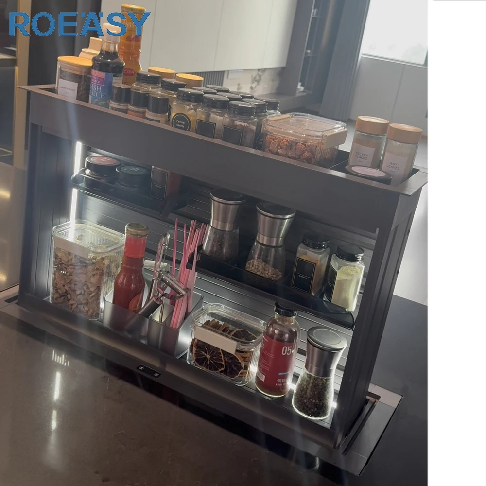 Intelligent Voice Control Automatic Electric Lifting Rack Pantry Lift Basket for Modern Kitchen Cabinets