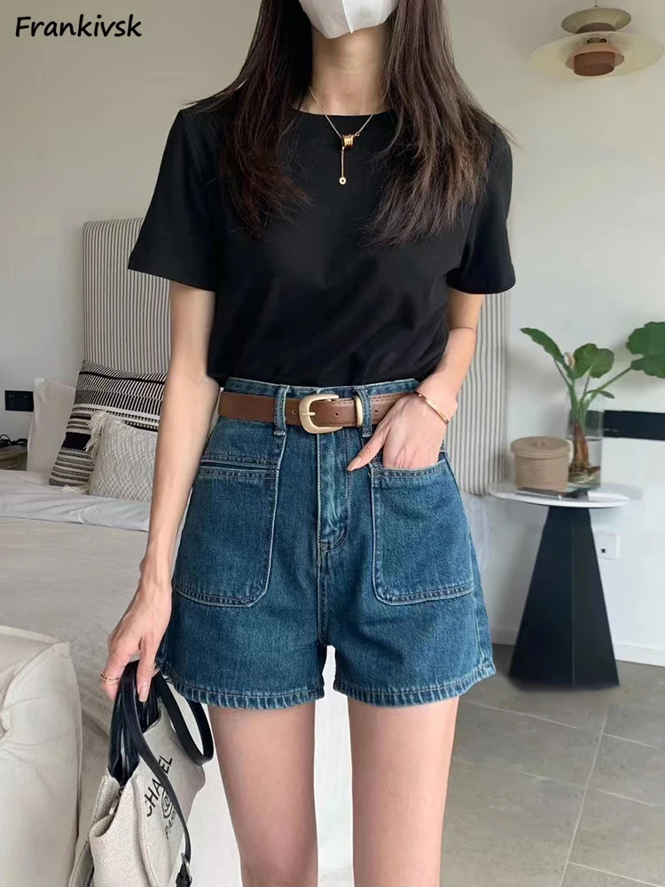 

S-5XL Denim Shorts Women Summer Pockets Vintage All-match Schoolgirl Comfortable Fashion Leisure Simple High Waist Solid Basic