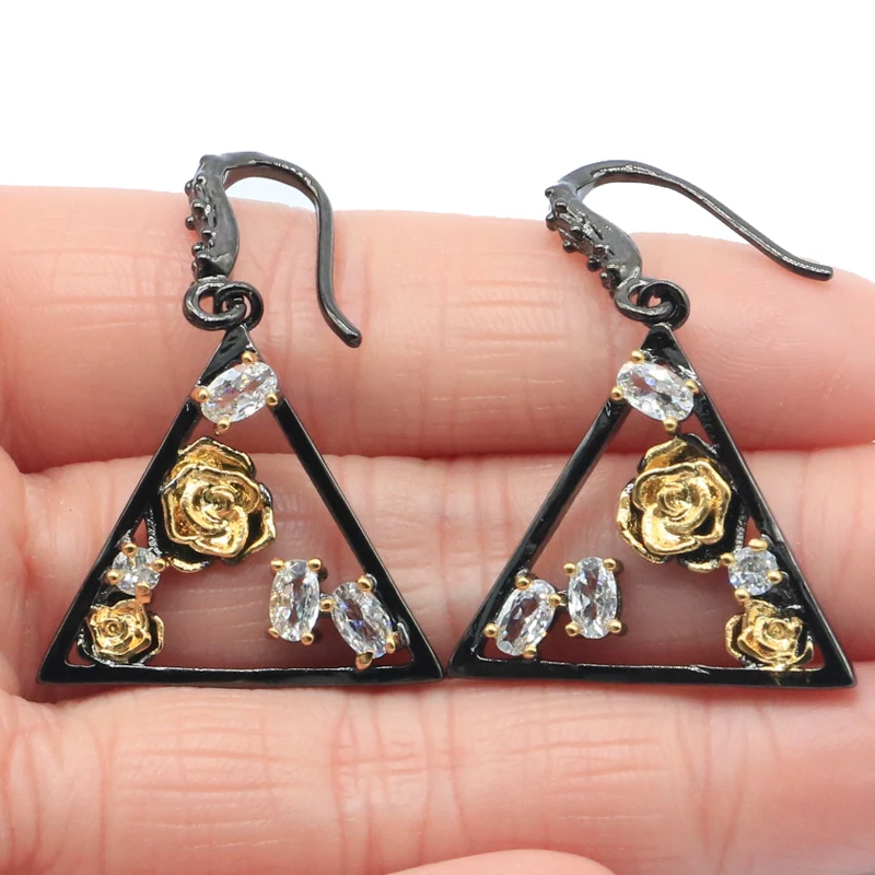 Compre 4 y obtenga 1 gratis, pendientes colgantes de 39x26mm, morganita rosa, cuarzo ahumado, violeta, tanzanita, pendientes de plata y Metal negro para mujer