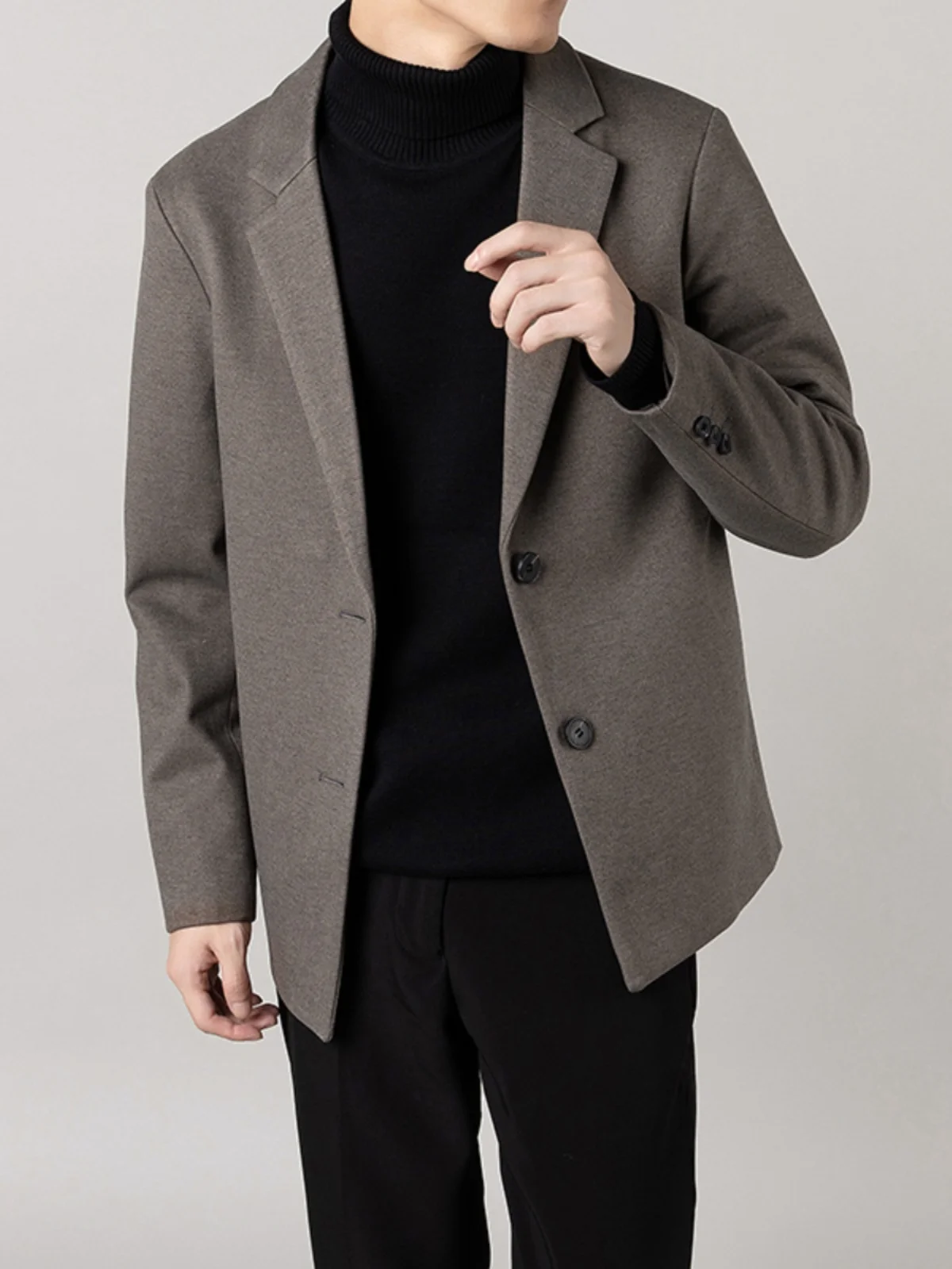 

Ele Briti Sle Men's Woolen Suit Jaet Autumn Winter Casual Thiened Men's Faion Outerwear Stand Fit Long Sve